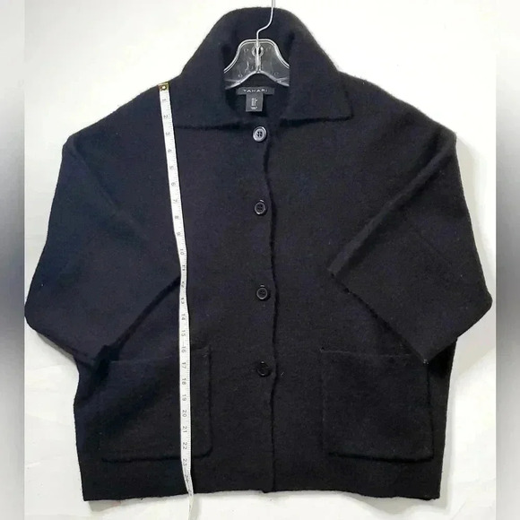 Tahari Cashmere Blend Black Oversized Open ButtonSz S Cropped Cardigan  Sweater - Picture 5 of 10